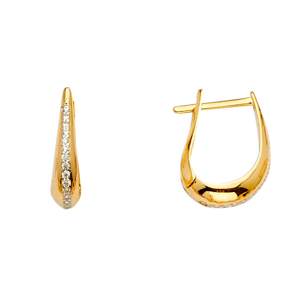 14K Yellow Gold CZ Channel Tear Drop Earring