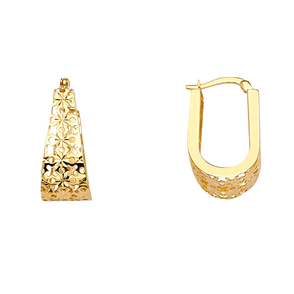 14K Yellow Gold Filigree U Shape Earring