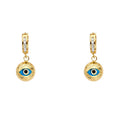 14K Yellow Gold Evil Eye Dangle Huggies Earring
