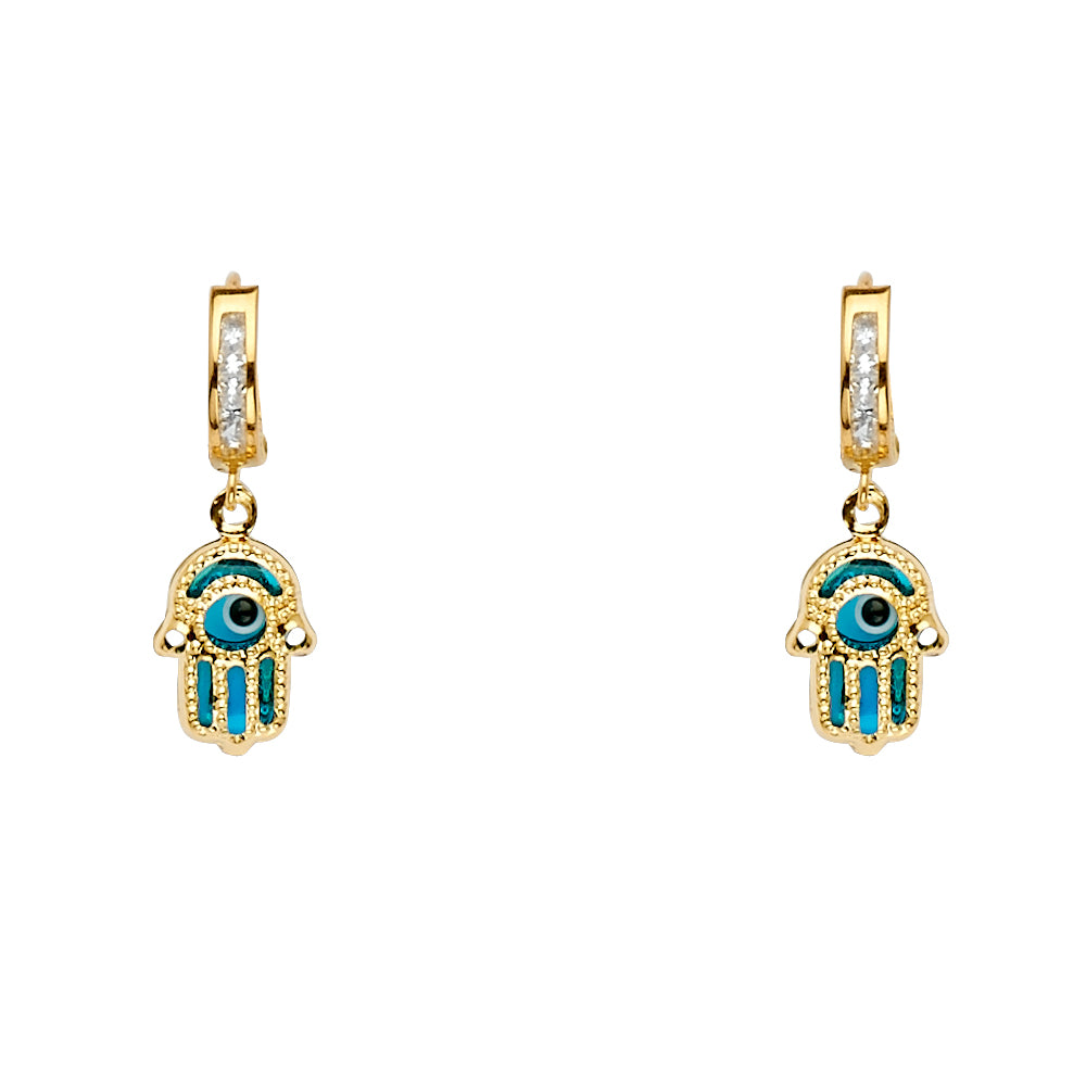 14K Yellow Gold Hamsa Dangle Huggies Earring