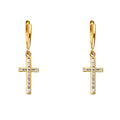 14K Yellow Gold CZ Channel Set Cross Dangle Earring