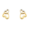 14K Two Tone Gold 2Heart Earring W/Push Back