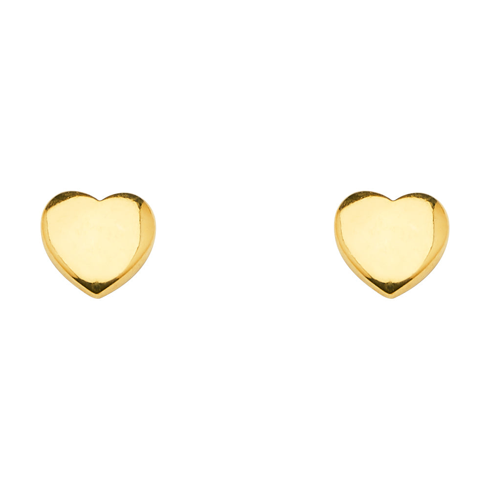 14K Yellow Gold Plain Heart Earring W/Push Back
