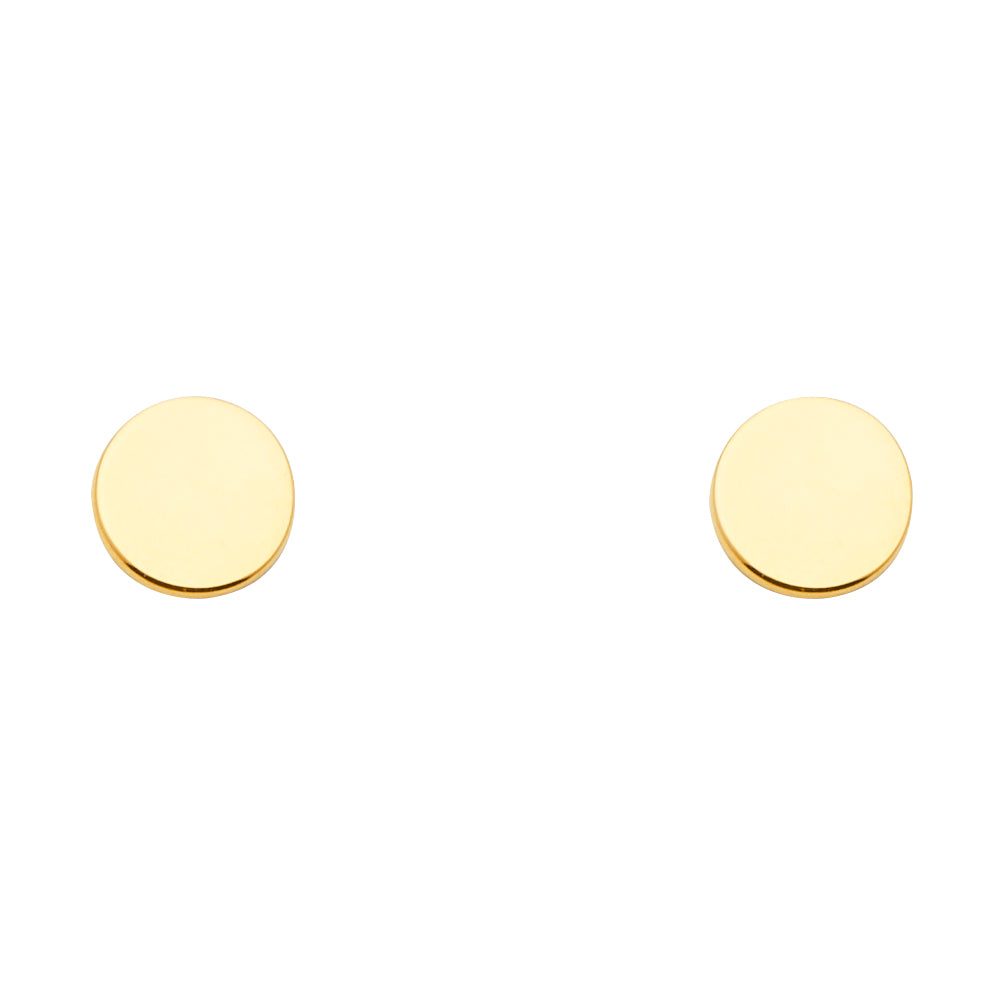 14K Yellow Gold Plain Circle Earring W/Push Back