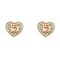 14K Two Tone Gold 15 Years CZ Heart Earring W/Push Back