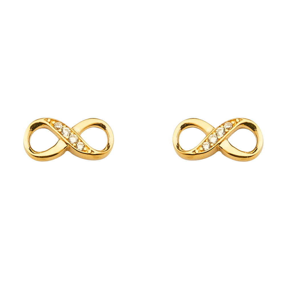 14K Yellow Gold CZ Infinity Earring W/Push Back