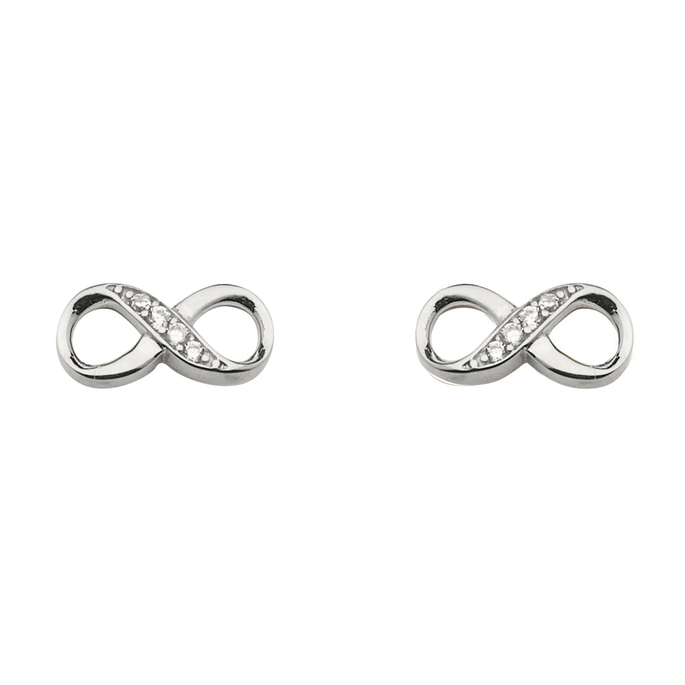 14K White Gold CZ Infinity Earring W/Push Back