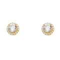 14K Yellow Gold Solitare Halo Round CZ Earrings W/P-Back