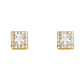 14K Yellow Gold Solitare Halo Square CZ Earrings W/P-Back