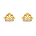 14K Two Tone Gold CZ Crown Earring W/Push Back