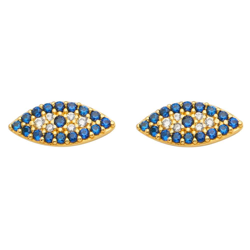 14K Yellow Gold Evil Eye CZ Earring W/Push Back