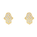 14K Yellow Gold CZ Hamsa Earring W/Push Back