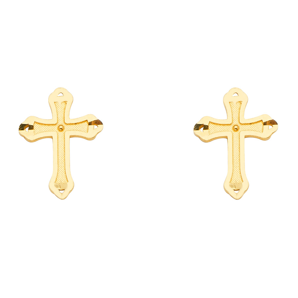 14K Yellow Gold Cross Earring W/Push Back