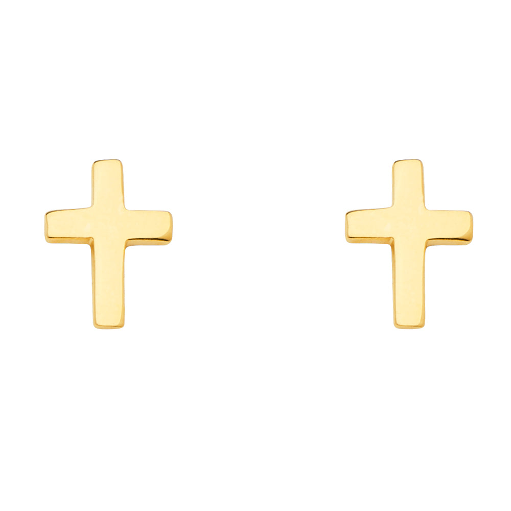 14K Yellow Gold Cross Earring W/Push Back