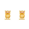 14K Yellow Gold CZ Owl Earring W/Push Back
