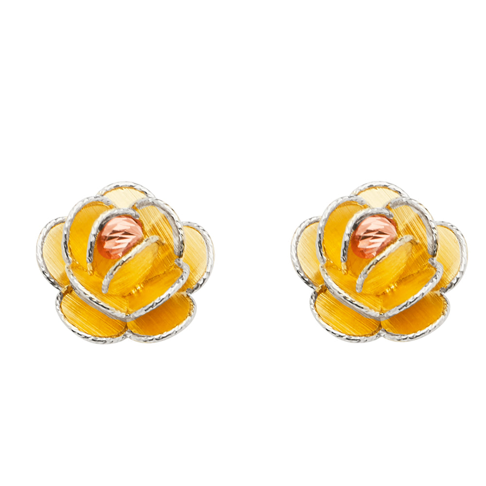14K Yellow White Rose Gold Flow Earring W/Push Back
