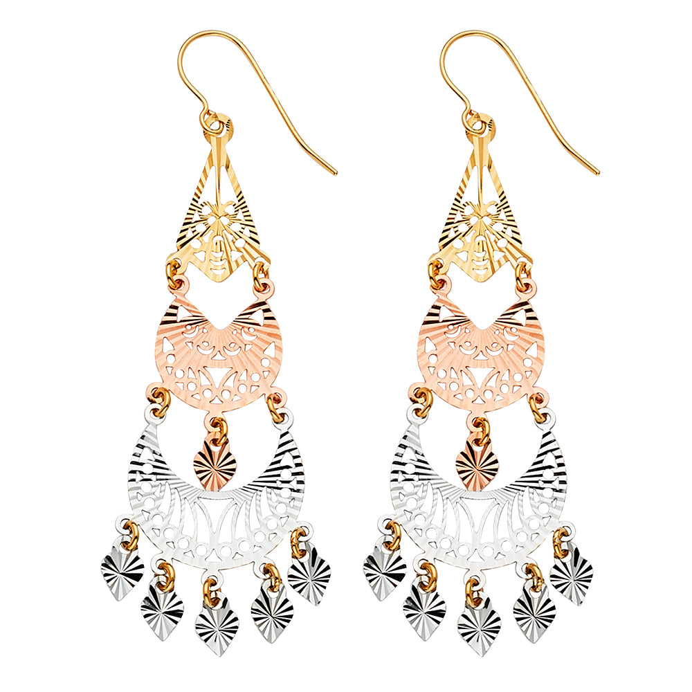 14K Yellow White Rose Gold Filigree Chandelier Earring