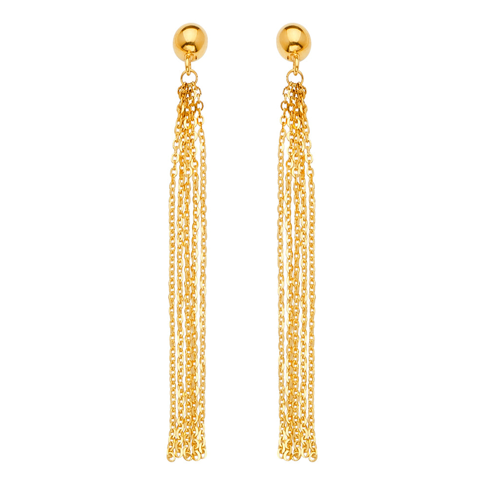 14K Yellow Gold Multi Chain Dangle Earring