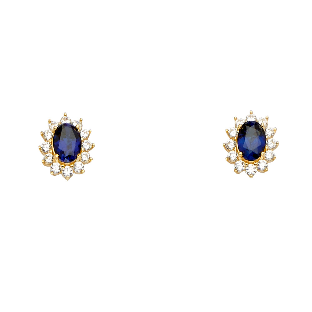 14K Yellow Gold Blue CZ Earring / Set