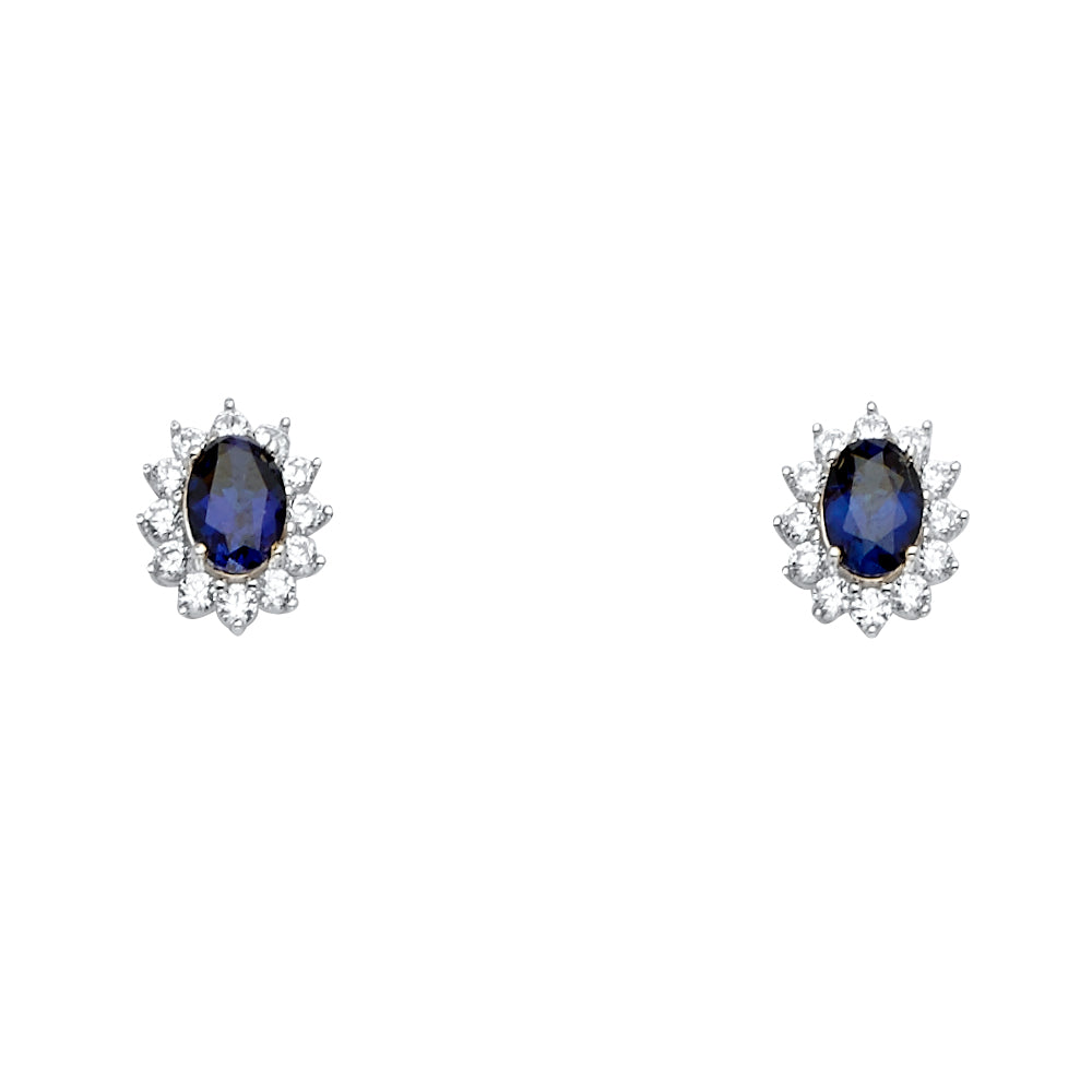 14K White Gold Blue CZ Earring / Set