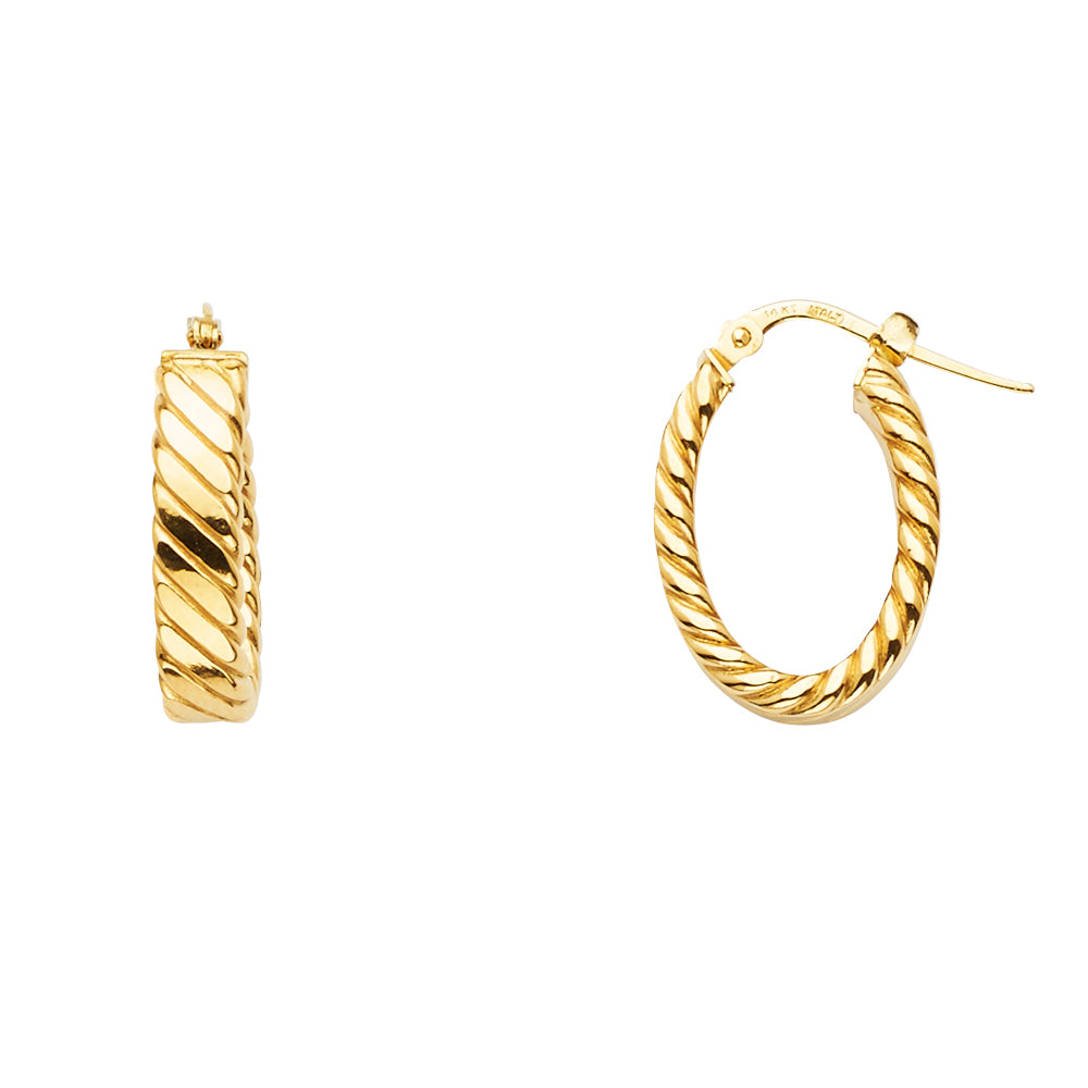 14K Yellow Gold Braided Oval Hoop Earring
