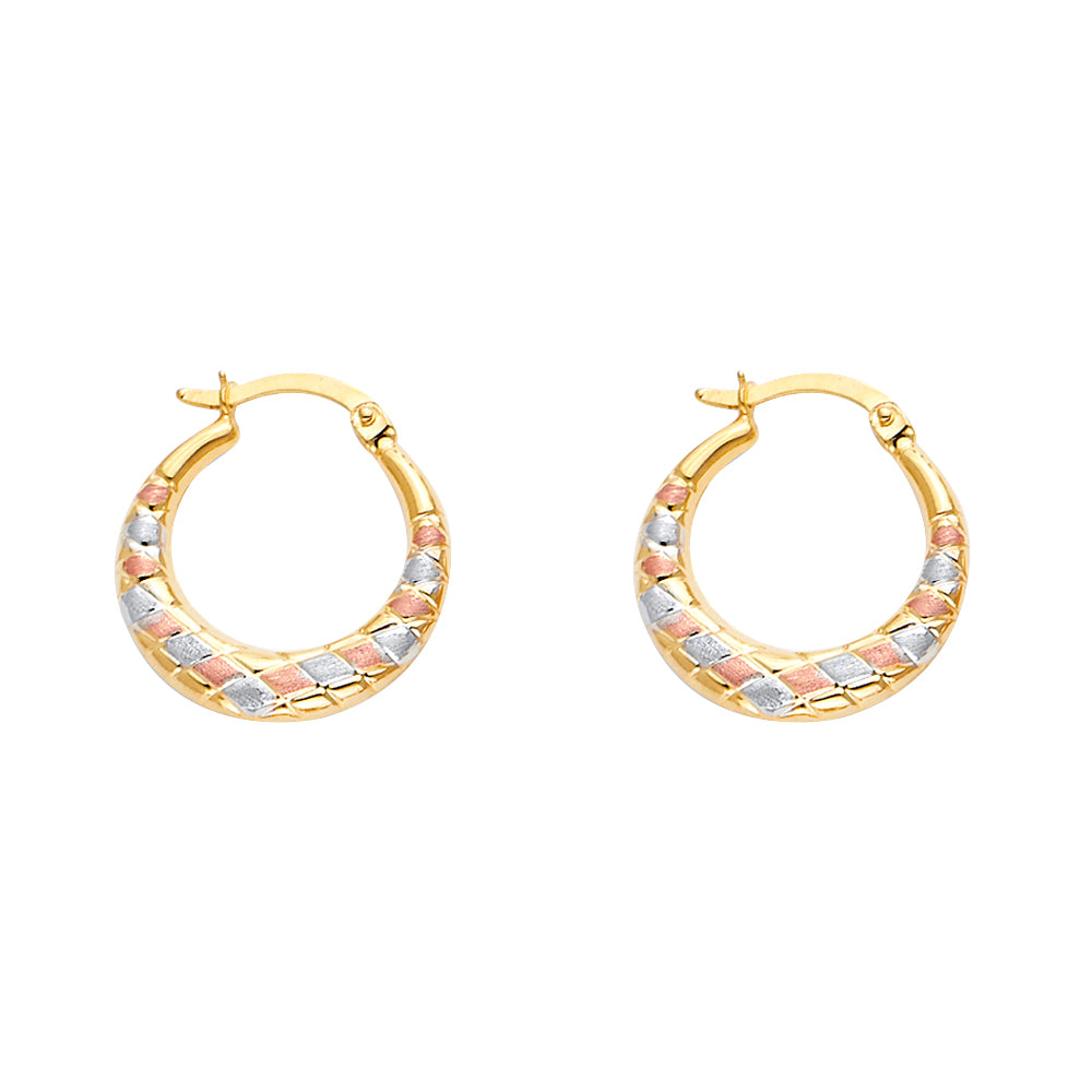 14K Yellow White Rose Gold Double Face X Design Hollow Earring