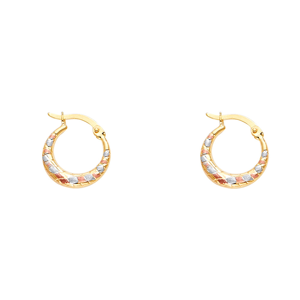 14K Yellow White Rose Gold Double Face X Design Hollow Earring