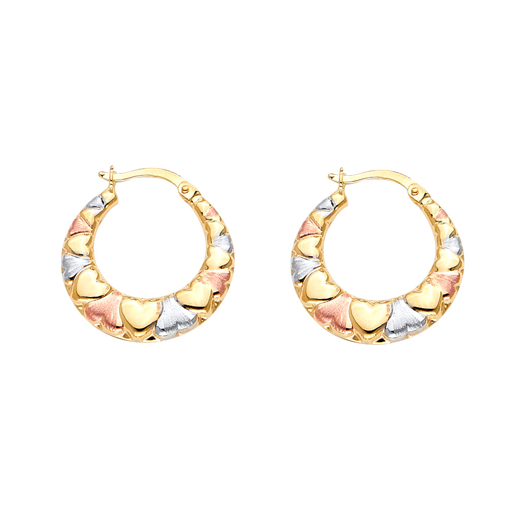 14K Yellow White Rose Gold Double Face Heart Design Hollow Earring