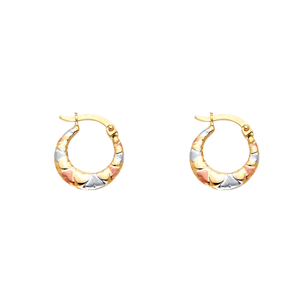 14K Yellow White Rose Gold Double Face Heart Design Hollow Earring