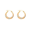 14K Yellow White Rose Gold Double Face Diagonal Design Hollow Earring