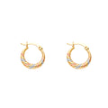 14K Yellow White Rose Gold Double Face Diagonal Design Hollow Earring