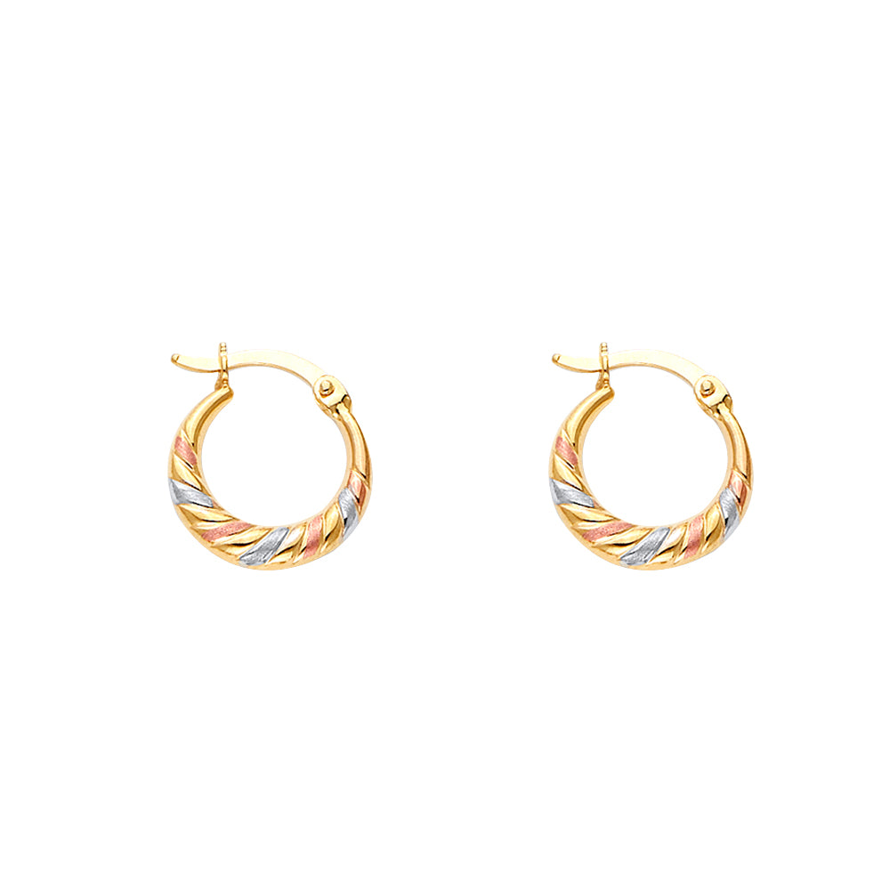 14K Yellow White Rose Gold Double Face Diagonal Design Hollow Earring