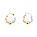 14K Yellow White Rose Gold Double Face Heart Design Hollow Earring