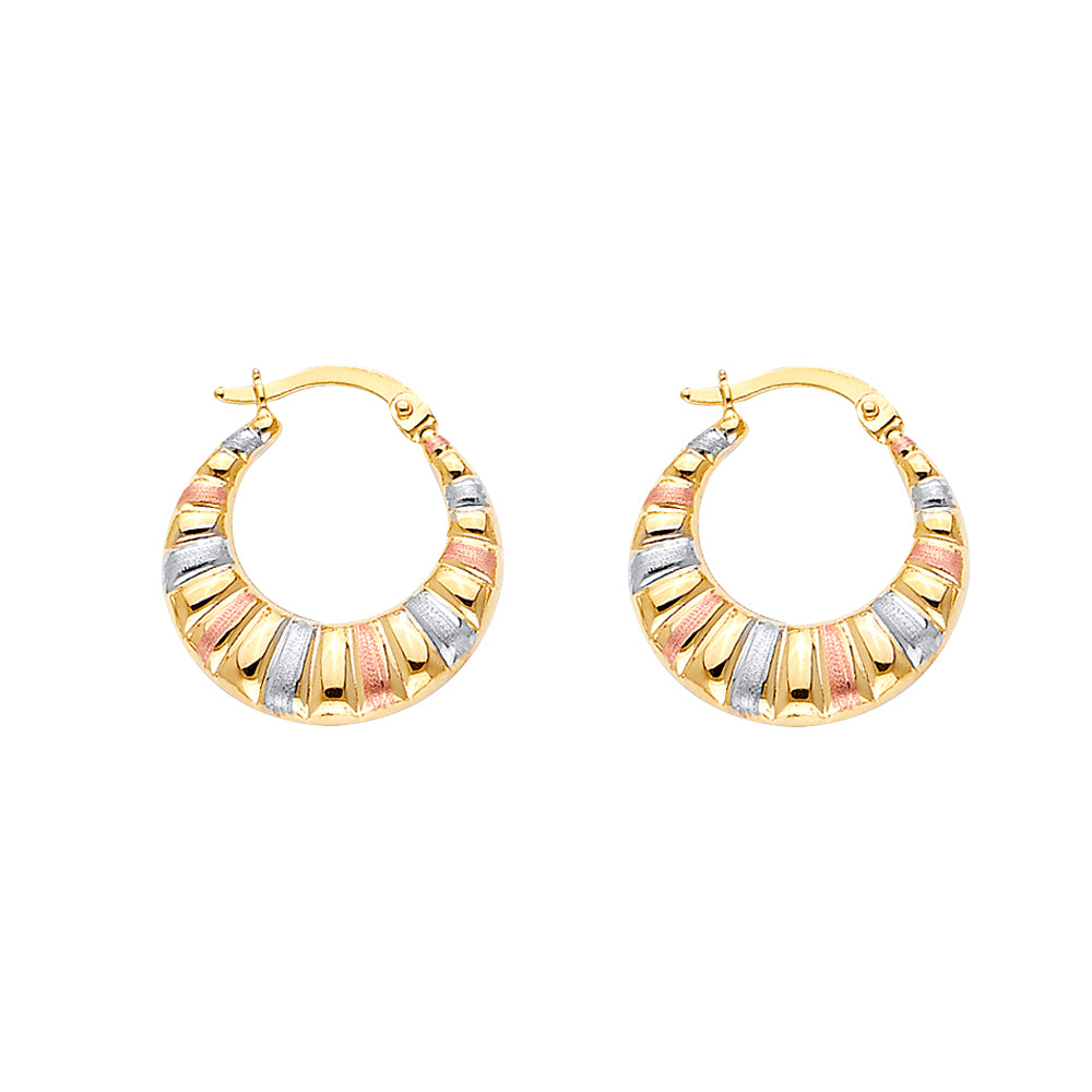 14K Yellow White Rose Gold Double Face Designed Hollow Earring