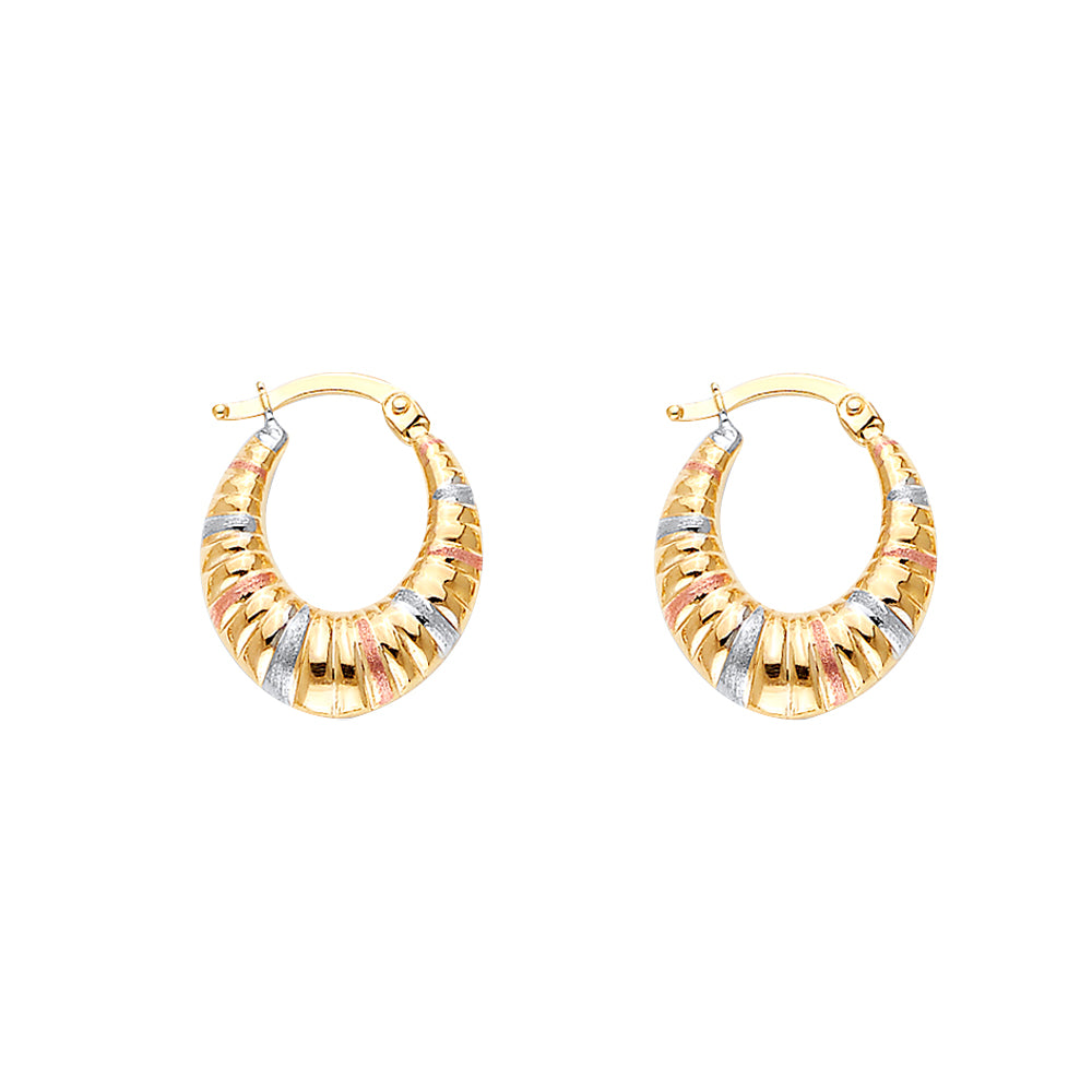 14K Yellow White Rose Gold Double Face Designed Hollow Earring