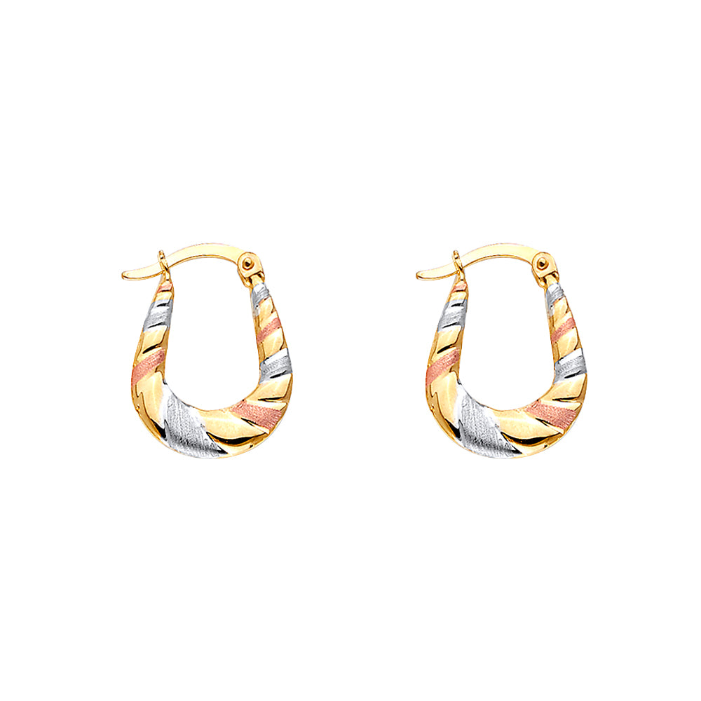 14K Yellow White Rose Gold Double Face Designed Hollow Earring