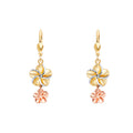 14K Yellow White Rose Gold Hawaiian Flower Lever Back Earring