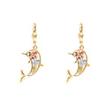 14K Yellow White Rose Gold Hawaiian Flower Dolphin Lever Back Ear