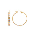14K Yellow White Rose Gold Designed Diamond Cut Flat Hoop Earring