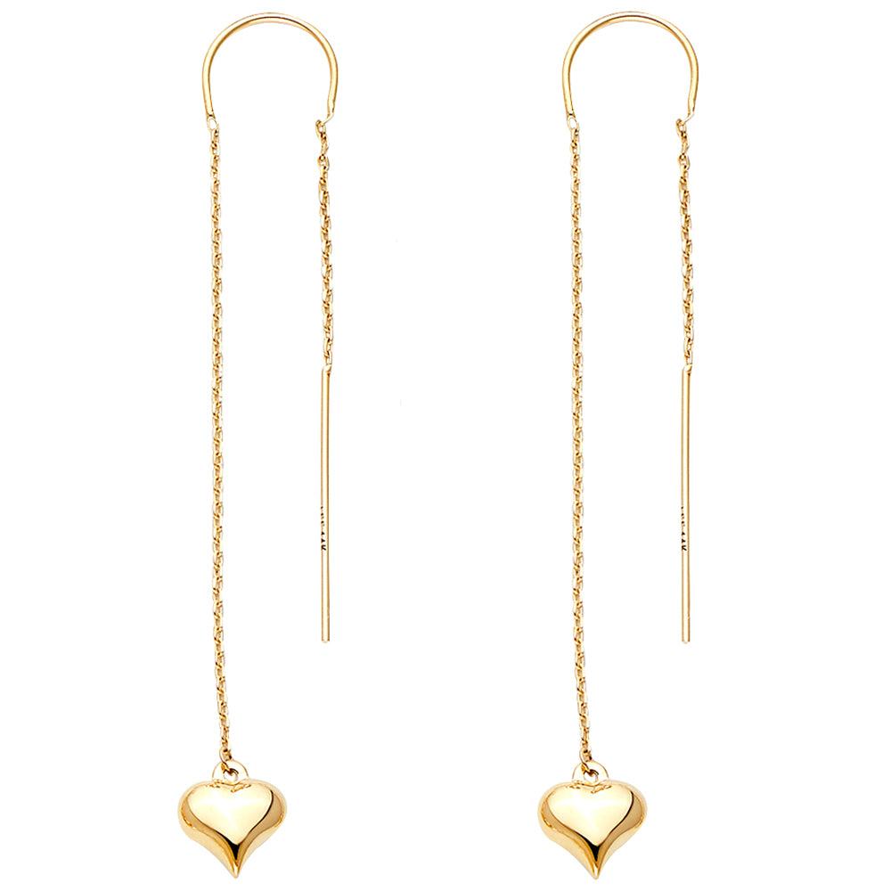 14K Yellow Gold Double Lines Chain Heart Earring