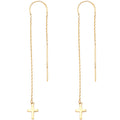 14K Yellow Gold Double Lines Chain Cross Earring