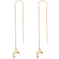 14K Yellow Gold Double Lines Chain Dolphin Earring