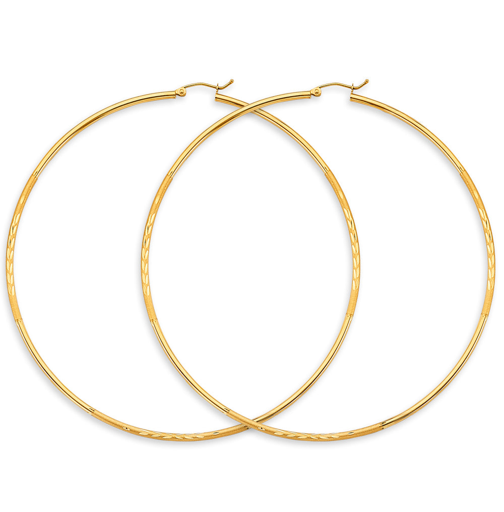 14K Yellow Gold 2 mm Bud Diamond Cut Round Tube Hoop
