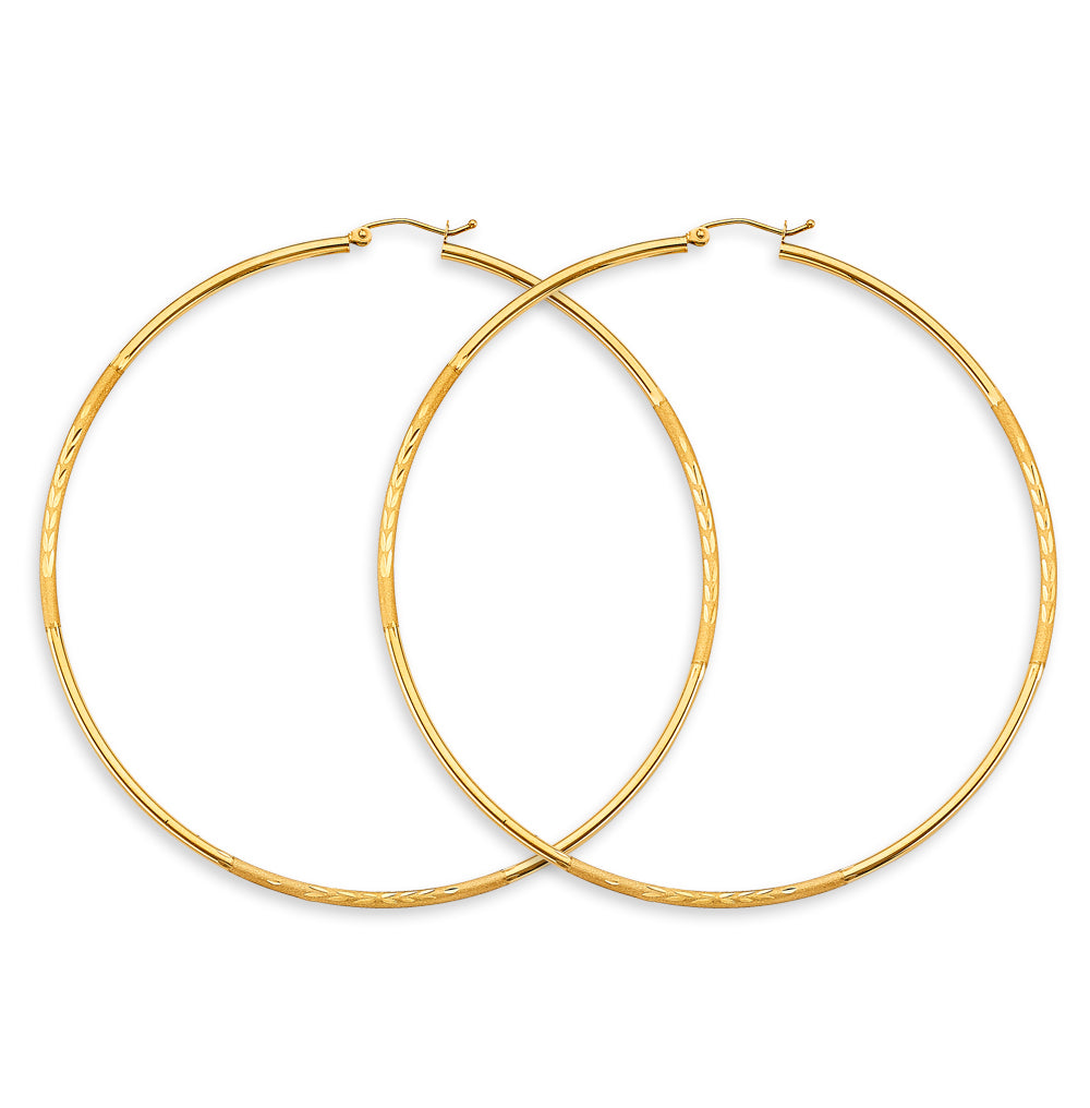 14K Yellow Gold 2 mm Bud Diamond Cut Round Tube Hoop