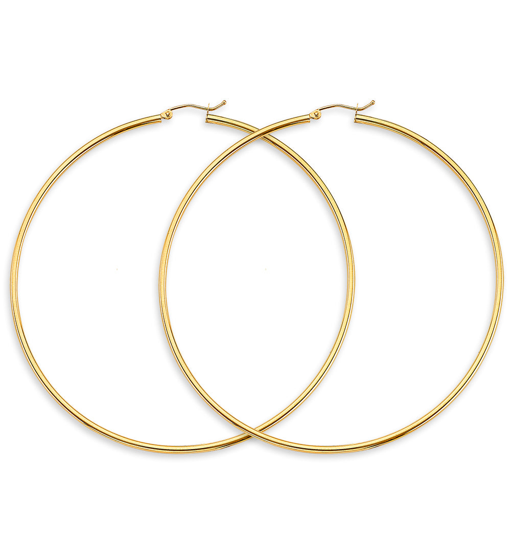 14K Yellow Gold 2 mm Round Tube Polished Hoop