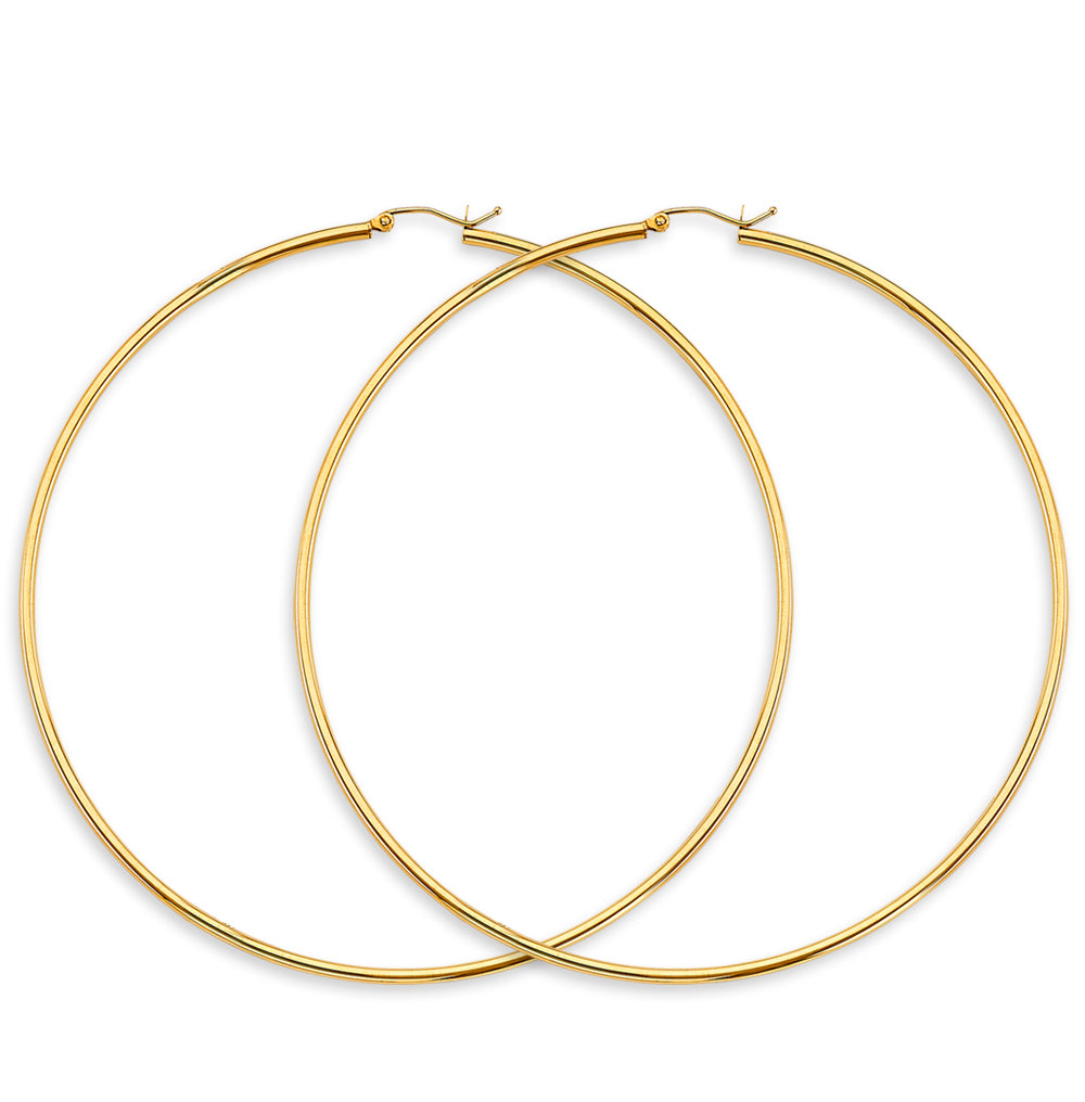 14K Yellow Gold 2 mm Round Tube Polished Hoop