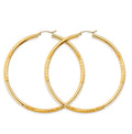 14K Yellow Gold 3 mm Bud Diamond Cut Big Round Tube Hoop