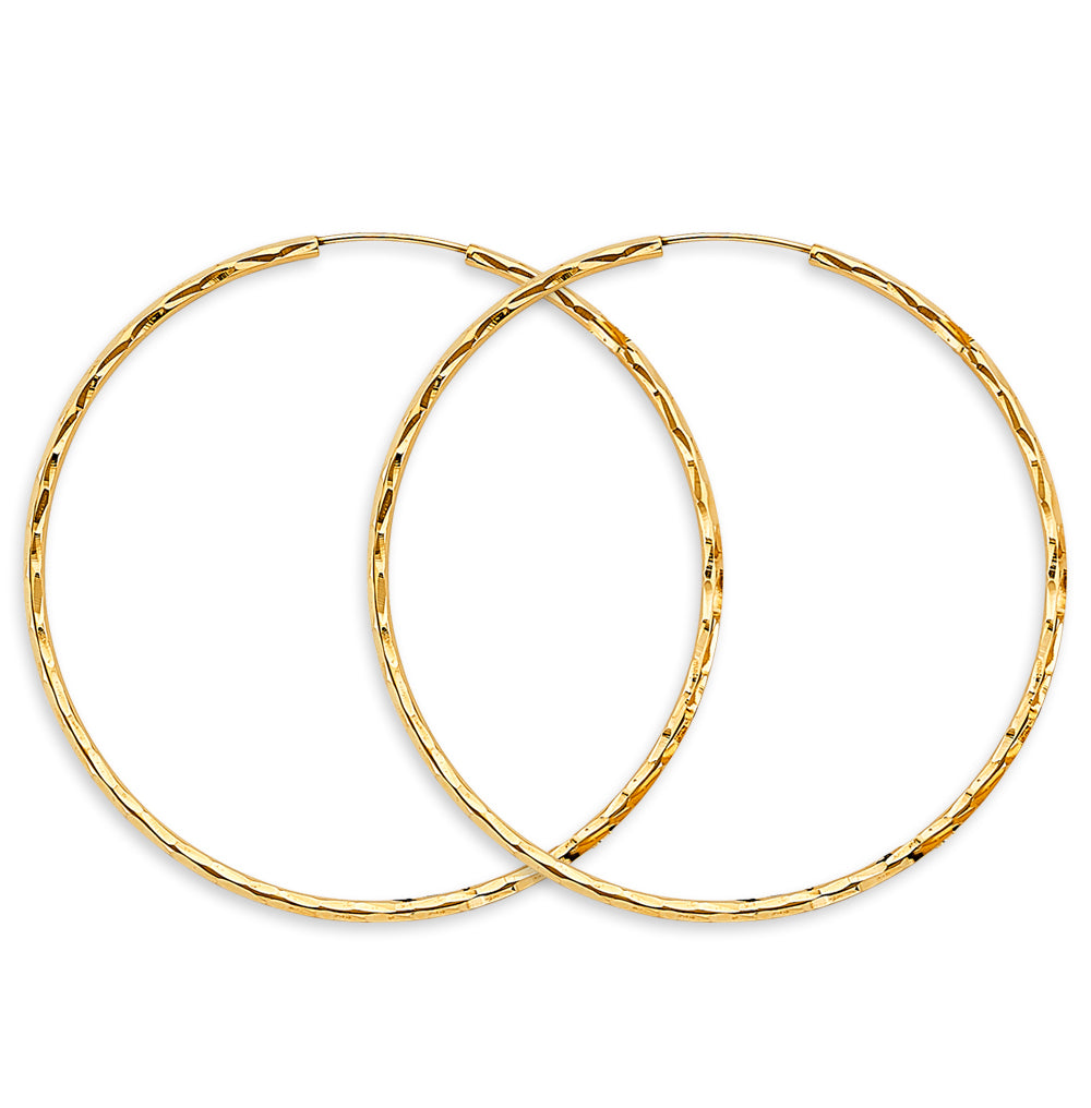 14K Yellow Gold 1.8 mm Shiny Diamond Cut Endless Hoop (55 mm)