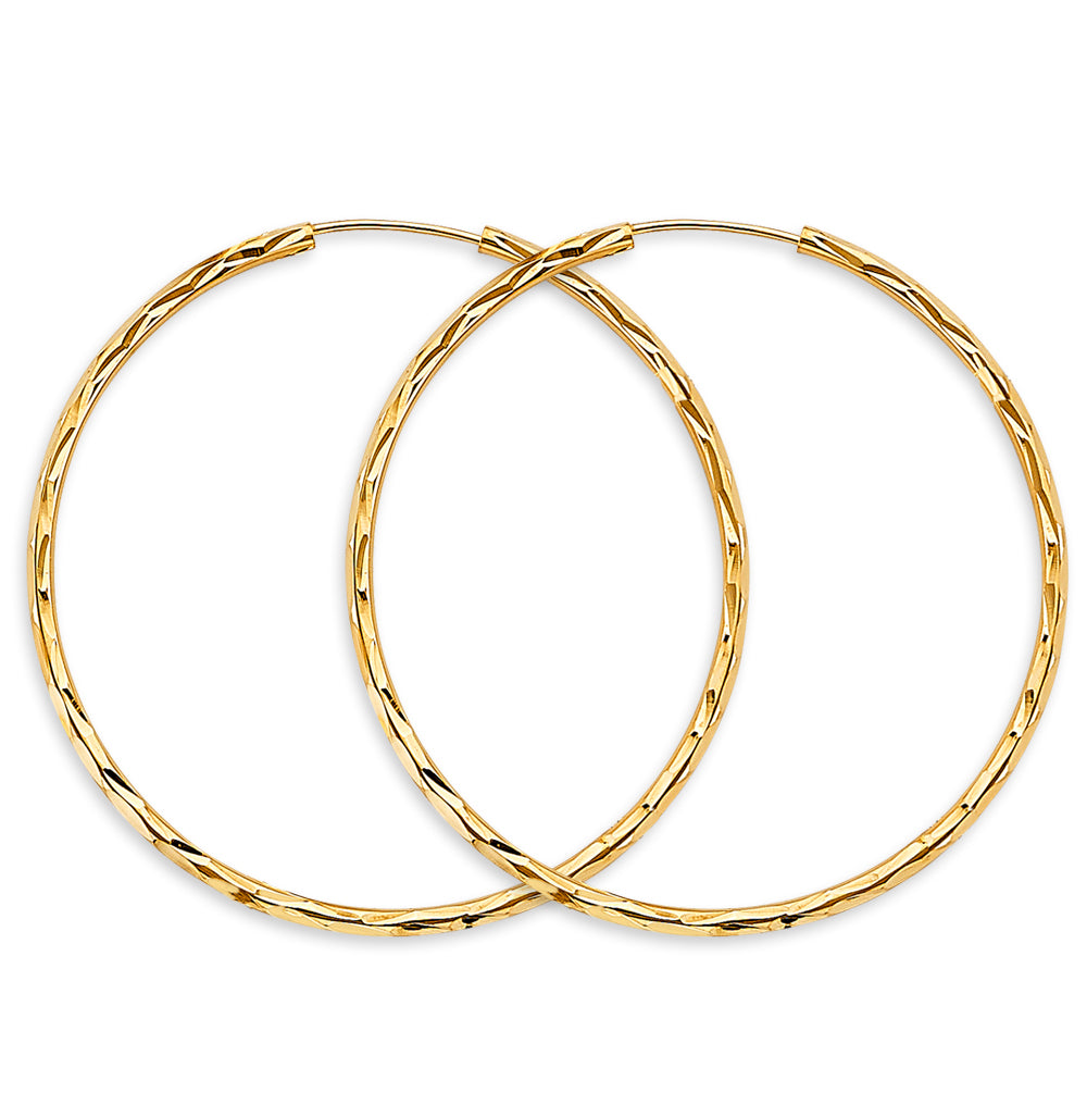 14K Yellow Gold 1.8 mm Shiny Diamond Cut Endless Hoop (45 mm)