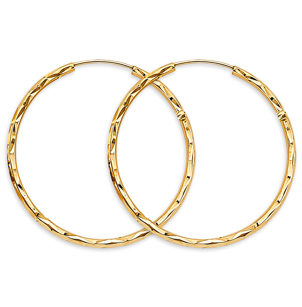 14K Yellow Gold 1.8 mm Shiny Diamond Cut Endless Hoop (35 mm)